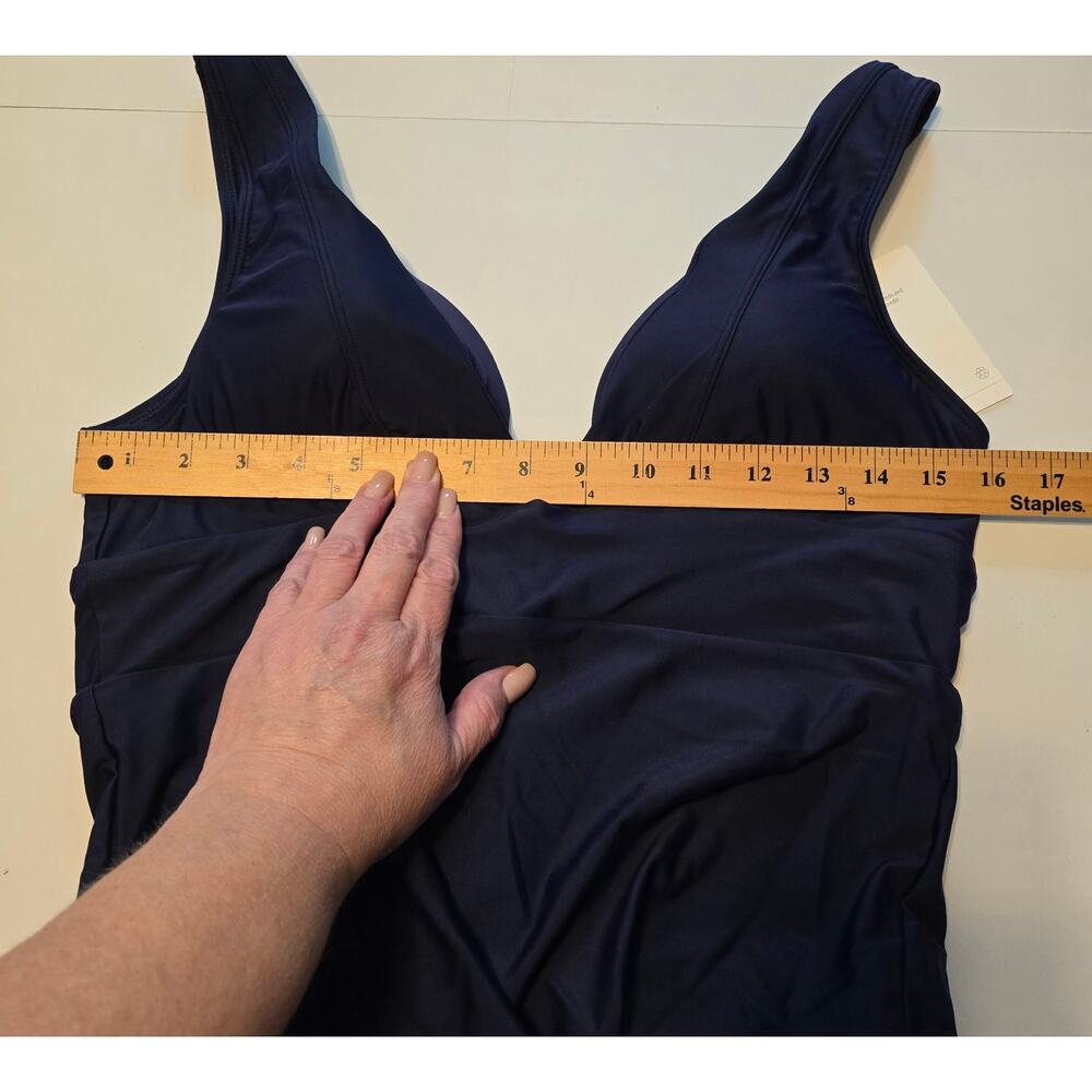 Quince Italian Plunge One Piece Swimsuit Women XL Deep Navy Blue Luxury NWT - Picture 6 of 8